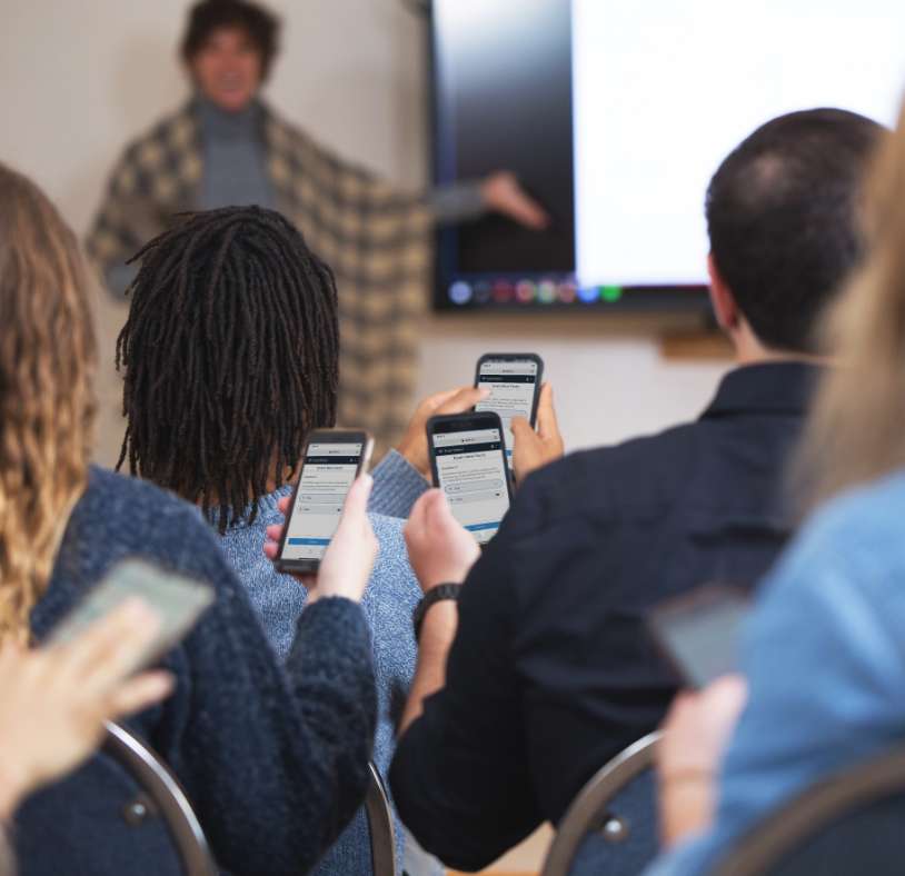 students with classroom polls engagement on smartphones